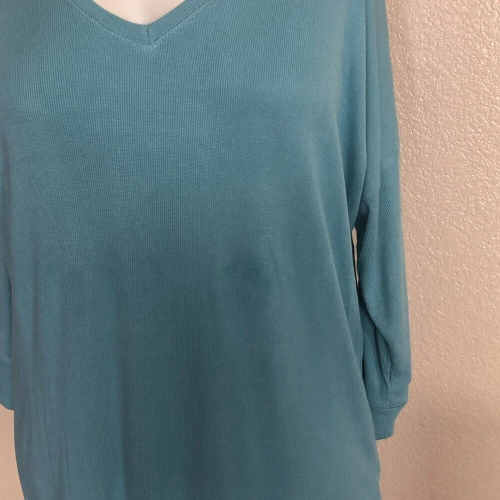 Soft Surroundings Ribbed Tunic Knit V-Neck Top Size L Blue - Picture 3 of 8